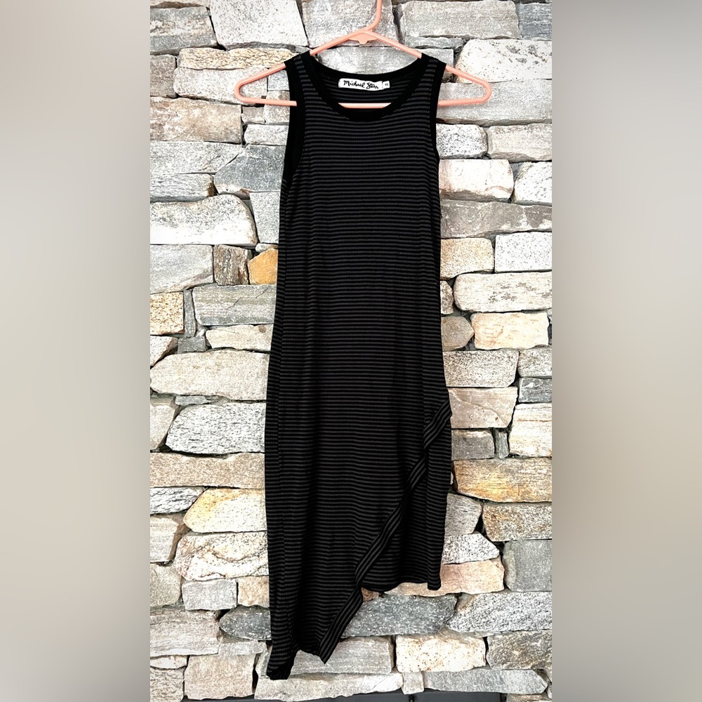 Michael Stars grey/black striped asymmetrical hem tank dress ladies XS